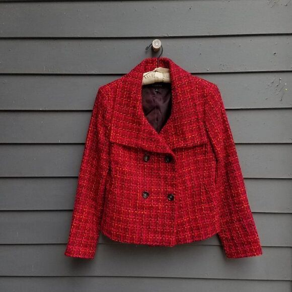 Talbots Red Tweed Double Breasted Pea Coat size 9 - Picture 10 of 14